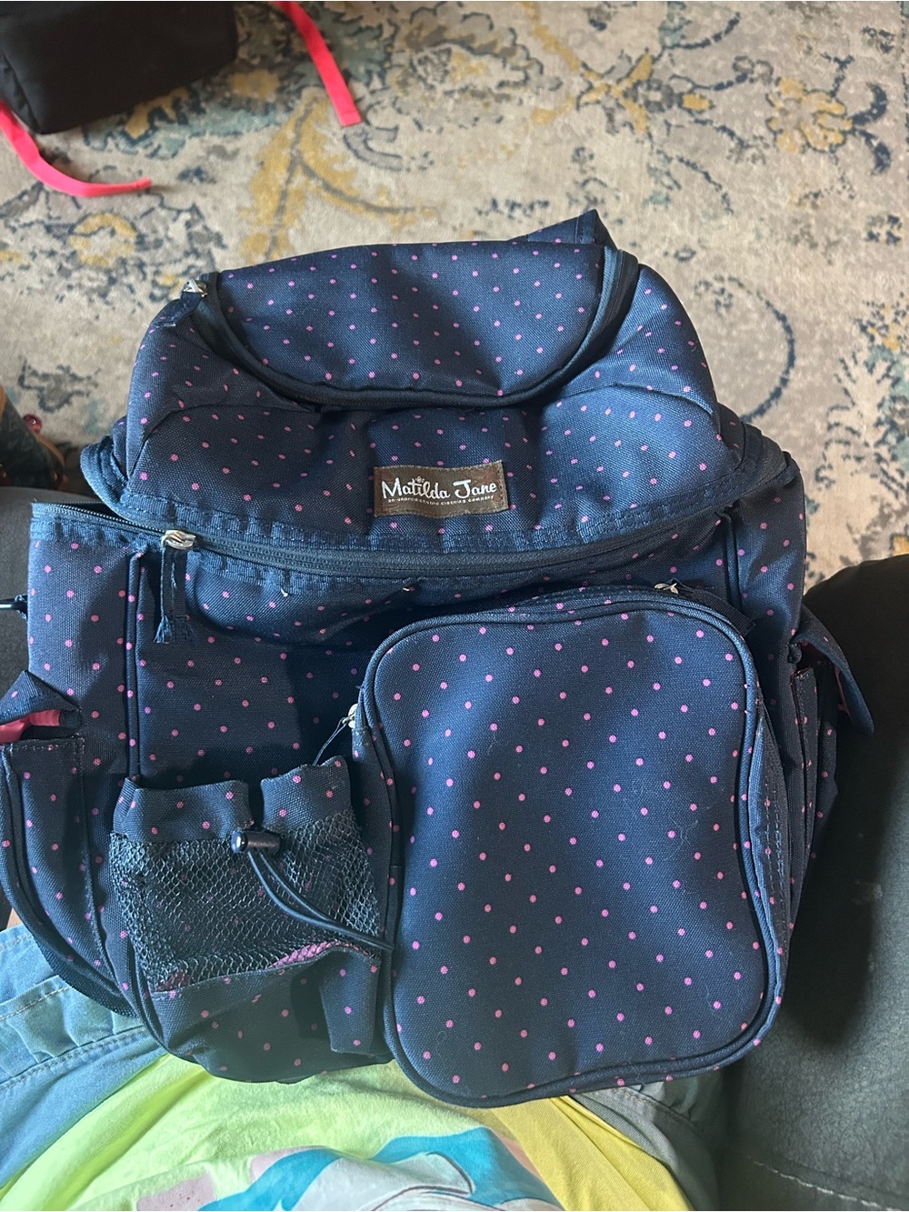 Matilda Jane Navy Backpack with Pink Polka Dots